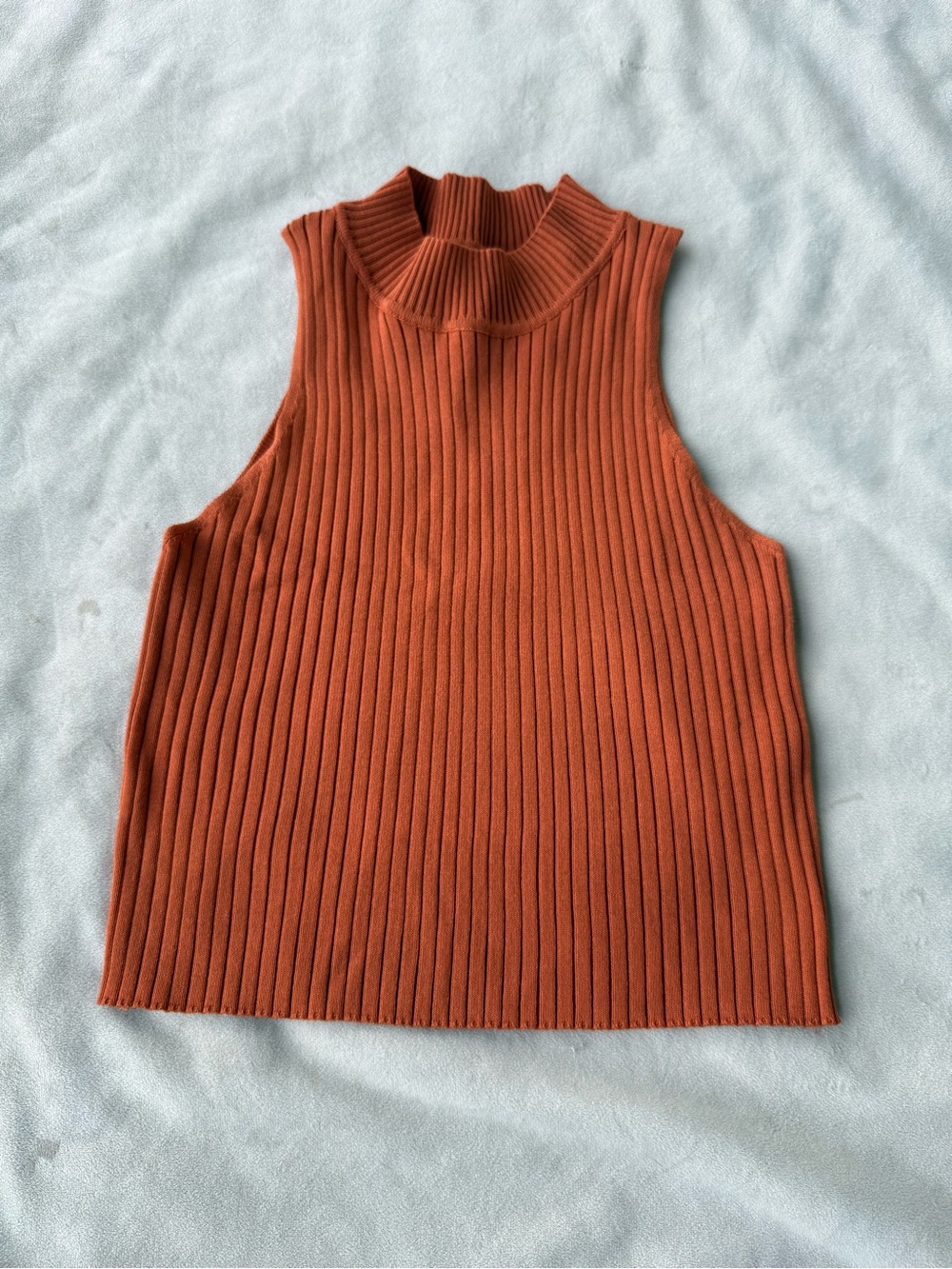 Sleeveless Ribbed Mock Neck Tank Top - Rust